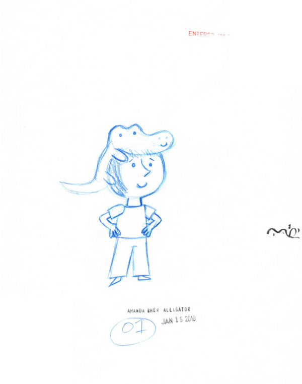 She Noticed Her Alligator Chewing on Her Head outtake sketch