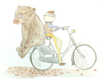 Bicycle Rider in Vest with Bear